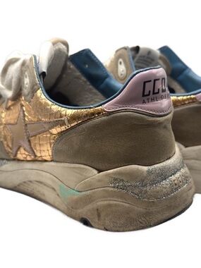 Golden Goose Running Tan and Gold Sneakers 40